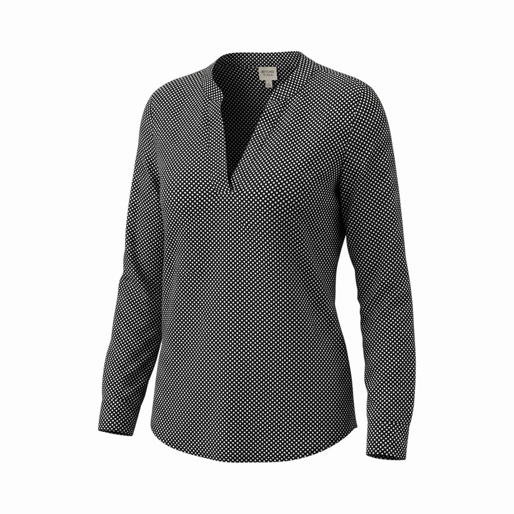 Anne Klein womens black/white lined‎ polka dot wrap top side tie long sleeves 1X